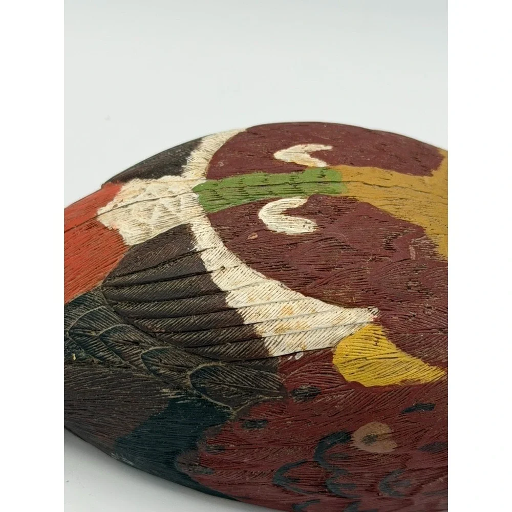 Hand Painted Carved Wood Pheasant Bird Figurine Decoy 11.5